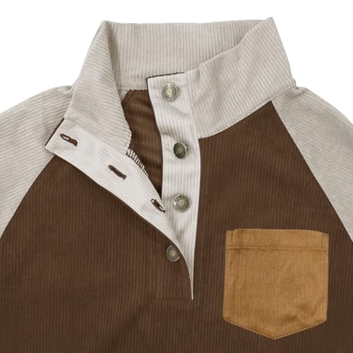 Men's Stand Collar Casual Long Sleeve Corduroy Sweatshirts Button Up Hoodies Pullover Fall Outdoors Outfits3