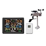 Stazione Meteo Professionale, Stazione meteorologica Allarme digitale Orologio da parete Interno 2 pezzi Pluviometro anemometro pressione umidità esterna(WIFI0300-01)