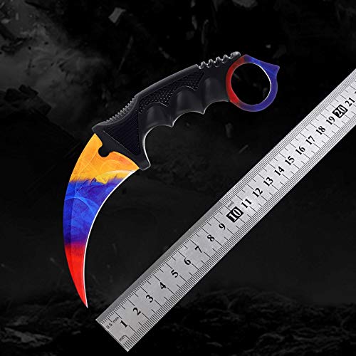 Image of Karambit Knife Fixed Blade Tactical Camping Tool, 2 Pieces Stainless Steel Outdoor Hunting Knife with Sheath and Cord, Suitable for Hiking, Adventure, Survival and Collection (Black&Gradient Color)