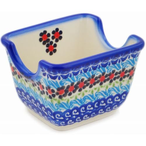 Authentic Polish Pottery Sugar Packet Holder in Cheerful Poppies Design Handmade in Boles?awiec Poland by Ceramika Bona + Certificate of Authenticity