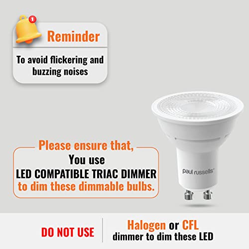paul russells LED GU10, Dimmable Fittings Spot Lightbulbs, 4.5W 345 Lumens LED Bulbs, 50w Equivalent, 2700K Warm White - Image 2