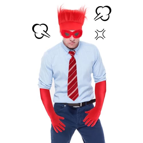 Kyson 4 Pcs Halloween Angry Costume Accessories Set Included Flame Shape Wig Tie Long Elbow Gloves For Men Women Dress UP (Set B) — view 4