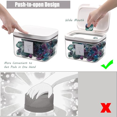 TOLIDA 4PCS Clear Laundry Pods Containers White Push Up Lid - 5.5L+2.8L+2L+1.2L Stackable Laundry Room Storage Boxes Set, Sealing Organization for Bath Bombs Scent Booster Powder Dryer Balls - Image 5