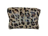Juicy Couture Brown Makeup Bag Cosmetics Organizer Travel Essentials Zip Top Wedge Leopard Print Faux Fur Rhinestone