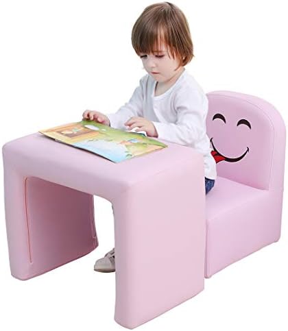 Emall Life Multifunctional Children's Armchair, Kids Chair and Table Set/Stool with Funny Smile Face for Boys and Girls (Pink)