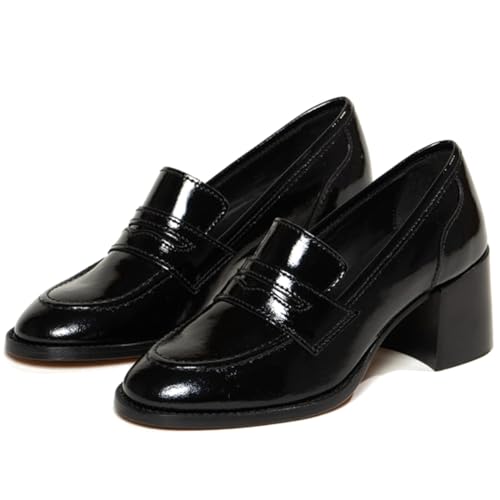 Image of SHODENSE Women Vintage Chunky Heel Loafers Pumps Platform Round Closed Toe Oxford Shoes Burnished Patent Matte Suede Slip On Dress Loafer Block Stacked Heels Office Formal Work Business 4-11 M US