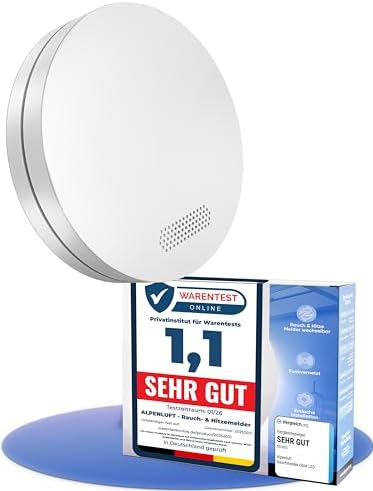 ALPENLUFT Rauchmelder Funk Vernetzt 10 Jahre Batterie, Rauchwarnmelder & Hitzemelder 2in1, Feuermelder, Brandmelder, Funkrauchmelder Vernetzbar | Ohne Bohren, Ohne LED Blinken
