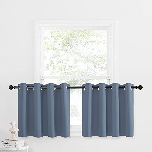 NICETOWN Stone Blue Kitchen Tiers Sets for Windows, 52" x 24"