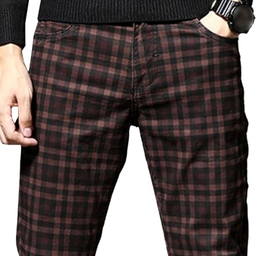 Men High Street Straight Casual Pants Fashion Cozy Contrast Checked Work Trousers Fall Classic Business Formal Pant3