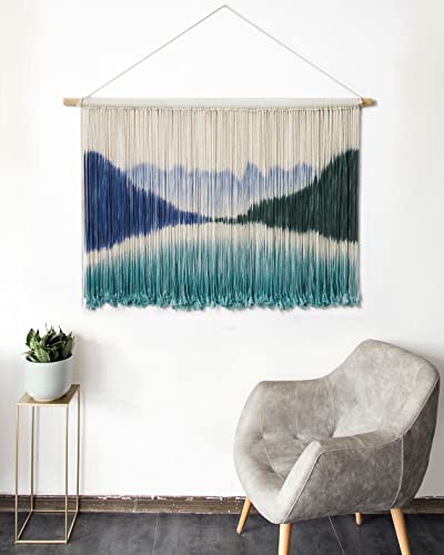 Mokof Large Macrame Wall Hanging - Mountains Wall Art For Living Room, Modern Nature Wall Decor For Bedroom, Dining Room - Dip Dye Fiber Art Tapestry For Home Office Decoration,43"X28" #TOP2