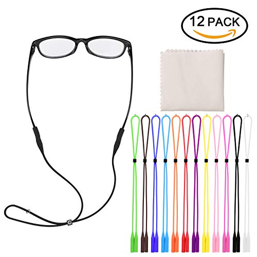 Hifot Adjustable Eyeglasses Strap Eyewear Retainer 12 Pack With Glasses Cleaning Cloth,Silicone Sunglasses Holder Strap,Eyeglasses Retainer #TOP1