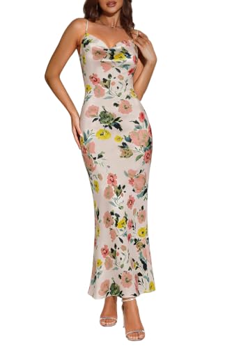 ZTMZA Womens Satin Dress Silk Slip Wedding Guest Long Formal Midi Dress