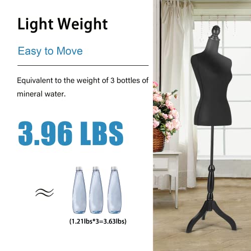 Hombour Female Mannequin Body, Sewing Mannequin Torso, 52-67 Inch Height Adjustable Dress Form With Tripod Stand For Display Dressmaker Jewelry, Black #TOP3