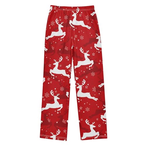 Winter Reindeers Snowflake Boys Long Pants Soft Trousers Elastic Waist Kids Lounge Bottoms with Pockets S-XL