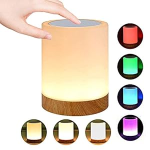 Caxmtu LED Night Light Touch Lamp Bedside Table Lamp for Kids Bedroom Rechargeable Dimmable Warm White Light + RGB Color…