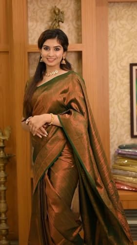 Image of Flosive Women's Kanjivaram Silk Saree With Beautiful Blouse With Zari Border