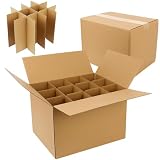 Scatole di vino per trasloco, confezione da 4 scatole per bottiglie di vino per trasloco con 12 divisori a celle, 40,6 x 30,5 x 30,5 cm, scatole di cartone ondulato per bottiglie di vetro e barattoli