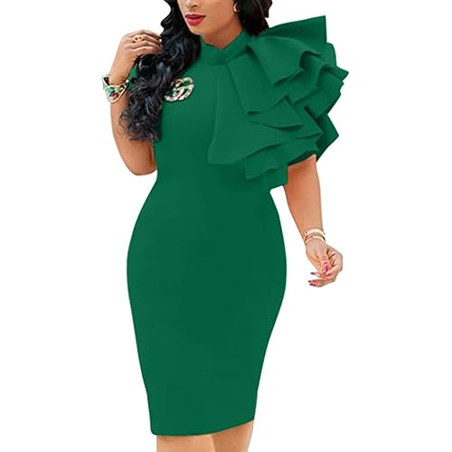 XXTAXN Women's Cocktail Bodycon Ruffle Sleeveless Formal Midi Pencil Dress