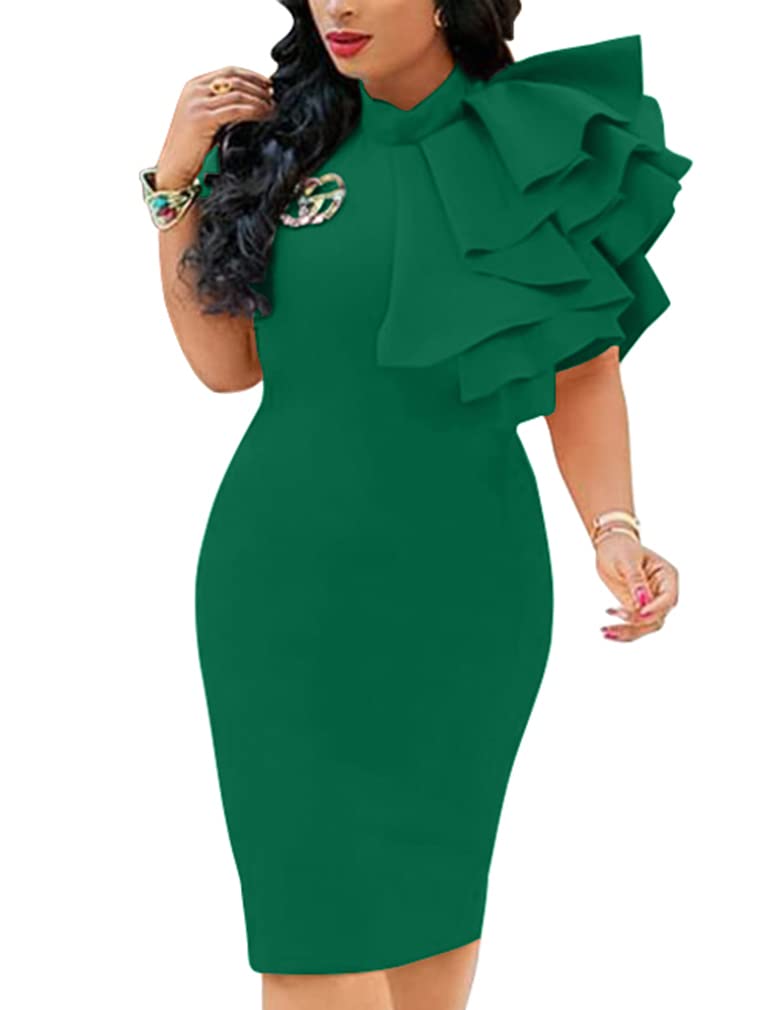 Xxtaxn Womens Cocktail Bodycon Ruffle Sleeveless Formal Midi Pencil Dress |  Desertcart QATAR