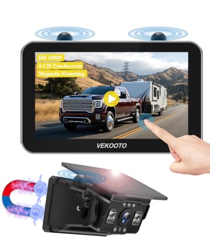 VEKOOTO VK7 Pro Magnetic Solar Wireless Backup Camera 7 IPS Touchscreen Monitor HD1080P No Wiring 15 800mAh Rechargeable Camera System for Hitching Gooseneck Horse Trailer RV Camper Car Truck