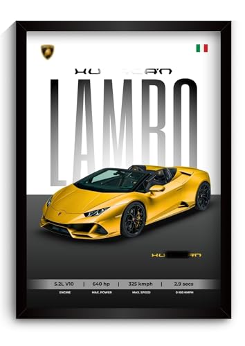 Image of Lamborghini Huracan Poster | Framed Poster of Lamborghini A4 Sized (31 x 23 cm) | Car Posters for Wall, Gift for Boys, Supercar Frame | Supercar Frames | Car Posters for Wall, Bedroom, Hostel, Study Room (F 033)