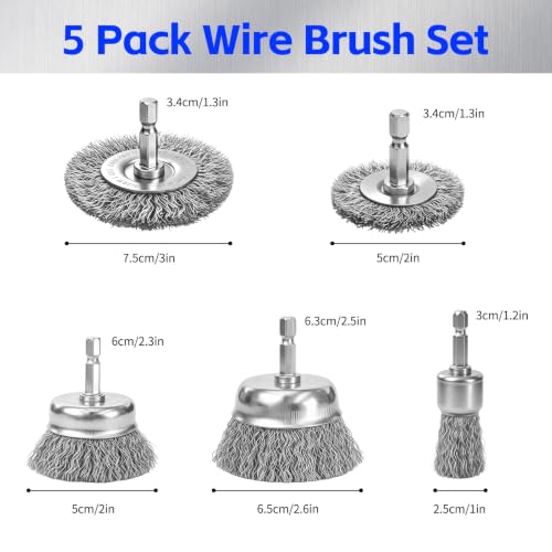 Image of Wire Brush for Drill 5 Pcs Set with 1 /4 Inch Shank for Rust