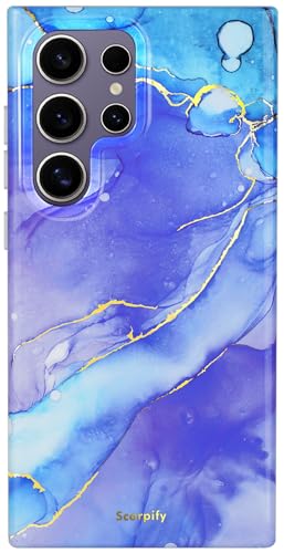 SCORPIFY Compatible with Samsung Galaxy S25 Ultra Case [Compatible with MagSafe] for Fantasy Blue Marble Design, Cute Magnetic Phone Cover for Women Girls and Men, Gold Accents