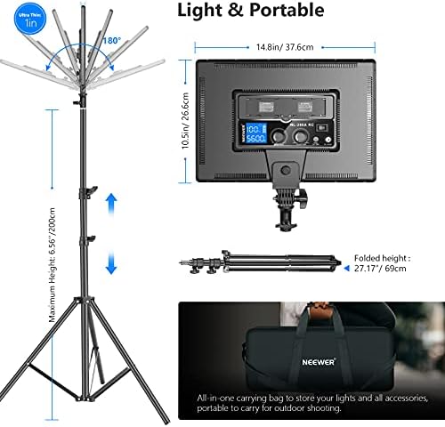 Neewer LED Video Lighting Kit with 2.4G Wireless Remote Kit: 2-Pack Dimmable Bi-Color 18" Large LED Panel+ Light Stand, 45W 3200K-5600K CRI97+ Studio Light for Photography Video Shooting Live Stream