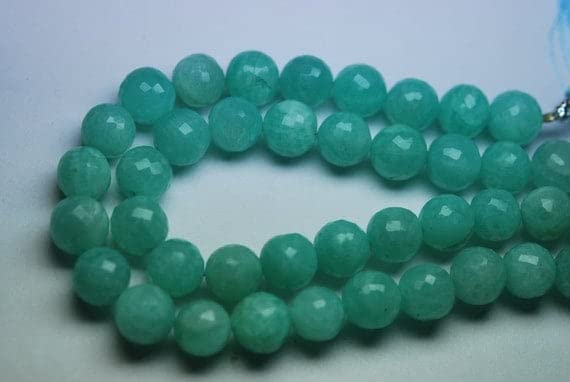 Perles Amazonite verte naturelle ronde facettée 9-10mm LKBEADS fil pierre pour création bijoux