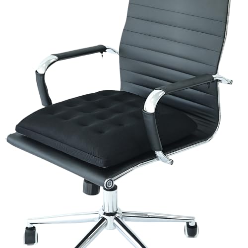 Shinnwa Seat Cushion for Office Chair, Patent Design Dual Layer Foam Padded Chair Pad with Breathable Mesh & Non-Slip Backing, Wheelchair, Car Seat, 16.5 x 16.5 x 2.5in, Black