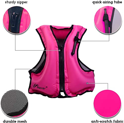Image of NAXER Inflatable Buoyancy Jackets Snorkel Vests for Adults Kayak Kayaking Snorkeling Suit 90-200 lbs Easy Swimming Boating Paddleboarding Water Sports