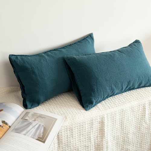 S VICTORY SYMBOL 100% Organic Linen Pillow Cover 12x20 Inches Set of 2,Rectangle Pillow Cover Cushion Covers Pillowcase, Home Decor Decorations for Sofa Couch Bed Chair,Envelope Closure-Sea Blue