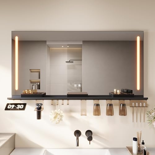 SONNI Badezimmerspiegel mit Beleuchtung 120x60 cm, LED Badspiegel mit Ablage 120cm, 3 einstellbare Lichtfarbe, Anti-Beschlag Wandspiegel mit Touchschalter