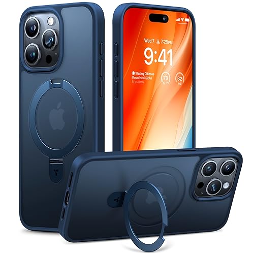 TORRAS Dynamic Magnetic Ring for iPhone 15 Pro Case with Stand [Super Magnetic Force/Free Hands] Shockproof Mobile Phone Case iPhone 15 Pro Case Space Blue