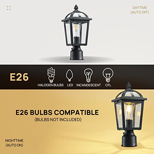 Moonlok Dusk To Dawn Outdoor Post Light, Waterproof Pole Lantern Light Fixture, Seeded Glass Exterior Matte Black Lamp Post Light For Yard, Garden, Fence, Pathway #TOP4