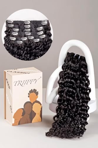 TRIIPPY Raw Cambodian Hair Clip in Hair Extensions,Triple Lifespan than Regular Virgin Hair,Keep Texture And Smooth after Long Time Used,100% Raw Hair Deep Wave 18 Inch 8-pcs 120g Nature Black