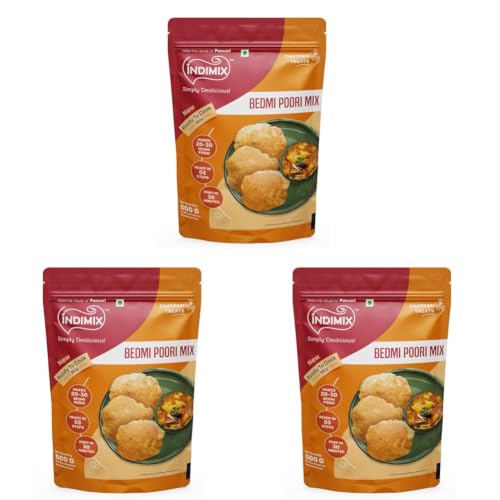 Image of INDIMIX Bedmi Puri Mix 500g | Ready-to-Cook Urad Dal Bedmi Puri Atta | Instant Masala Puri for Authentic North Indian Breakfast (From the House of Pansari) (Pack of 3)