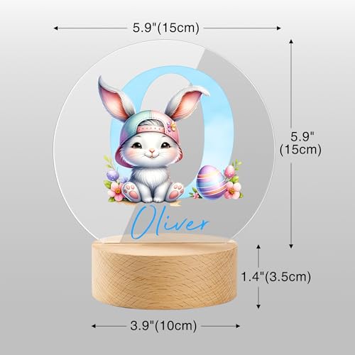 Personalized Easter Bunny Night Light with Name, Custom Acrylic Lamp on Beech Base, Room Decor Night Lamp, Birthday Easter Party Favor Gifts for Kids (Cute Rabbit) - Image 3