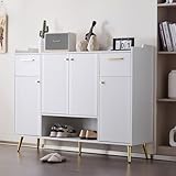 Espacio de almacenamiento maximizado: este zapatero es práctico y elegante. Cuenta con dos cajones espaciosos para guardar objetos más pequeños, cuatro puertas para guardar zapatos y un compartimento abierto para almacenamiento adicional o artículos decorativos. Una solución perfecta para organizar tus zapatos y accesorios.