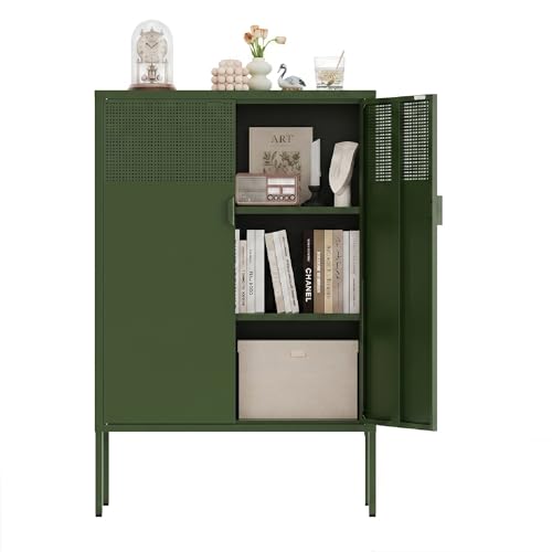Image of Metal Storage Cabinet,2 Door TV Stand, Metal Mesh Accent Cabinet