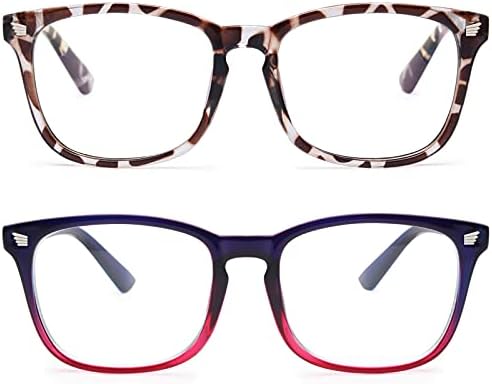 livho 2 Pack Blue Light Blocking Glasses, Computer Reading/Gaming/TV/Phones Glasses for Women Men,Anti Eyestrain & UV Glare (Leopord+Blue Purple)