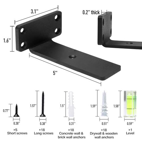 HITOMEN Heavy Duty Floating Shelf Brackets, 5-Inch (1/5'' Thick) Hidden Shelves Hardware, Iron L Brackets, Rustic Industrial Black Metal Wall Shelving Supports, 4 Pack by HITOMEN - Image 3
