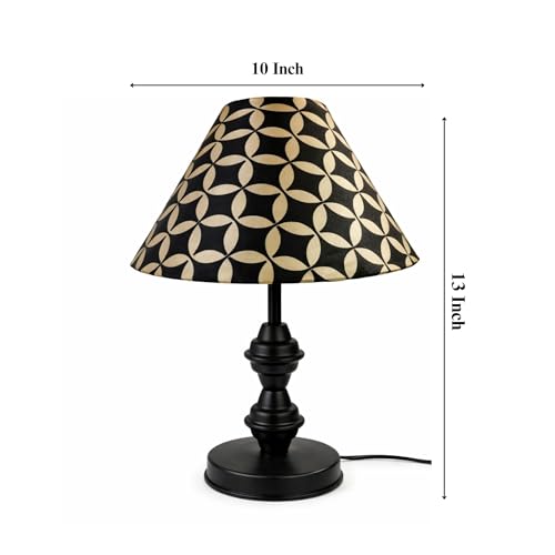 Image of tu casa Modern Table Lamp with Crimson Floral Satin Shade | Metal Iron Base Decorative lamp for Living Room| Study & Home Decor, Designer Table Lamp for Gifting (Infinity Lattice)