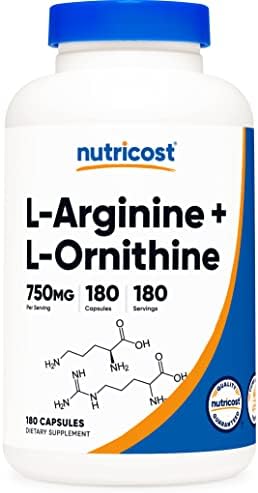 Nutricost L-Arginine L-Ornithine 750mg; 180 Capsules