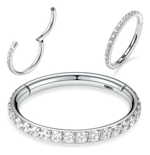 Piercing de Titânio Argola Click Cravejada 6mm, 8mm, 10mm ou 12mm (Prateado, 8mm)