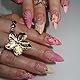 MouyouGlow Press on Nails Kurz,Almond Rosa French 3D Blumen Floral Water Rib Seesterne Pearl Design Mandel Fake Nails mit Nagelkleber,Pink Tips Flowers Sommer INS Y2k Künstliche Fingernägel