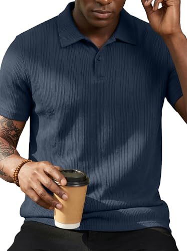 Sailwind Mens Short Sleeve Knit Polo Shirts Lightweight Casual Collared Polo Shirts for Men Stretchy Golf Polo T Shirts Navy Blue