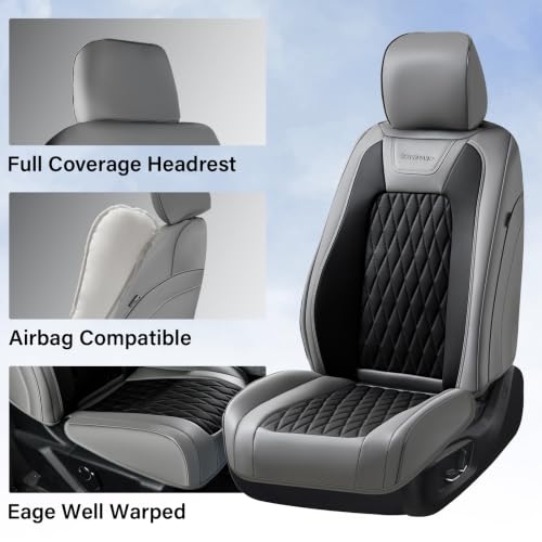 Image of Coverado Premium Leather Truck Front Seat Covers - Custom Fit, Waterproof, Heavy Duty, Anti-Spill, Scratch Resistant Protector for Ford F150 2015-2026, F250-F450, BGray
