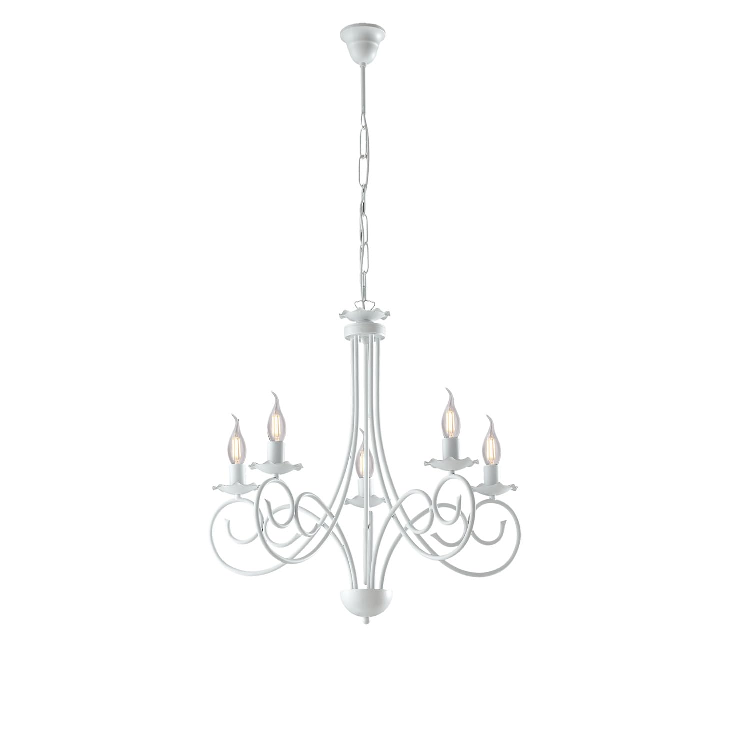 BeLight Lampadario Provenzale Candelabro 5 Luci Ferro Battuto Bianco Shabby