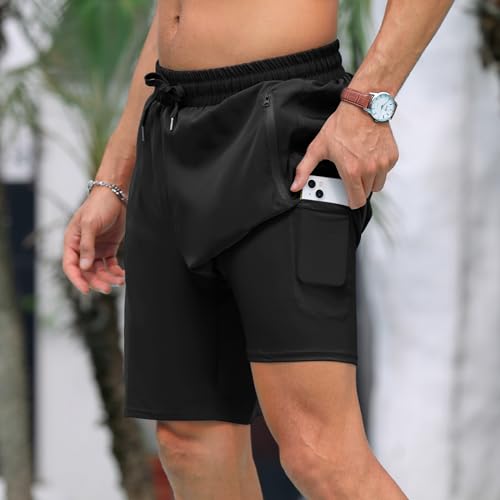 Adisputent Mens Swim Trunks with Compression Liner Quick Dry Swimsuit with Zipper Pockets Bathing Suit Beach Swim Shorts2